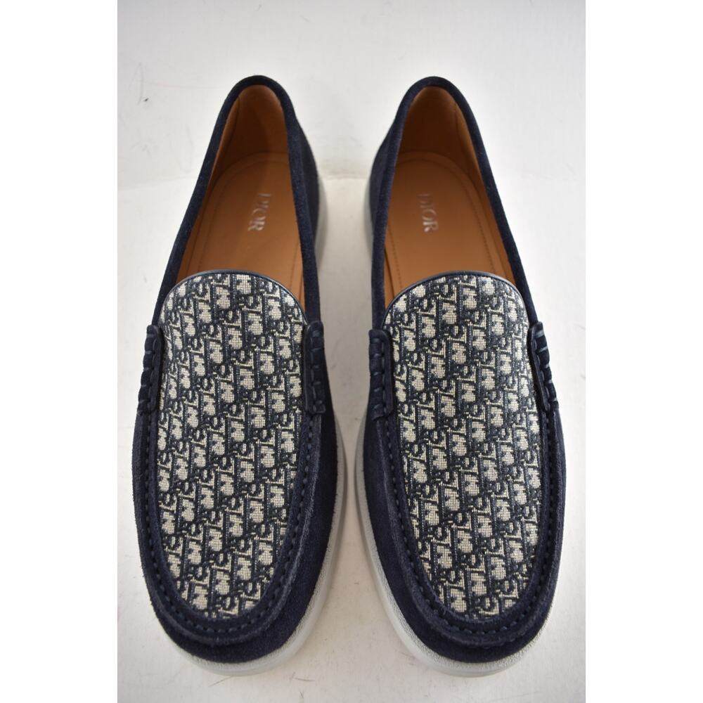 Dior Men Granville Navy Blue Suede Beige Black Oblique Logo Slip On Loafer 44 11 - Picture 8 of 16